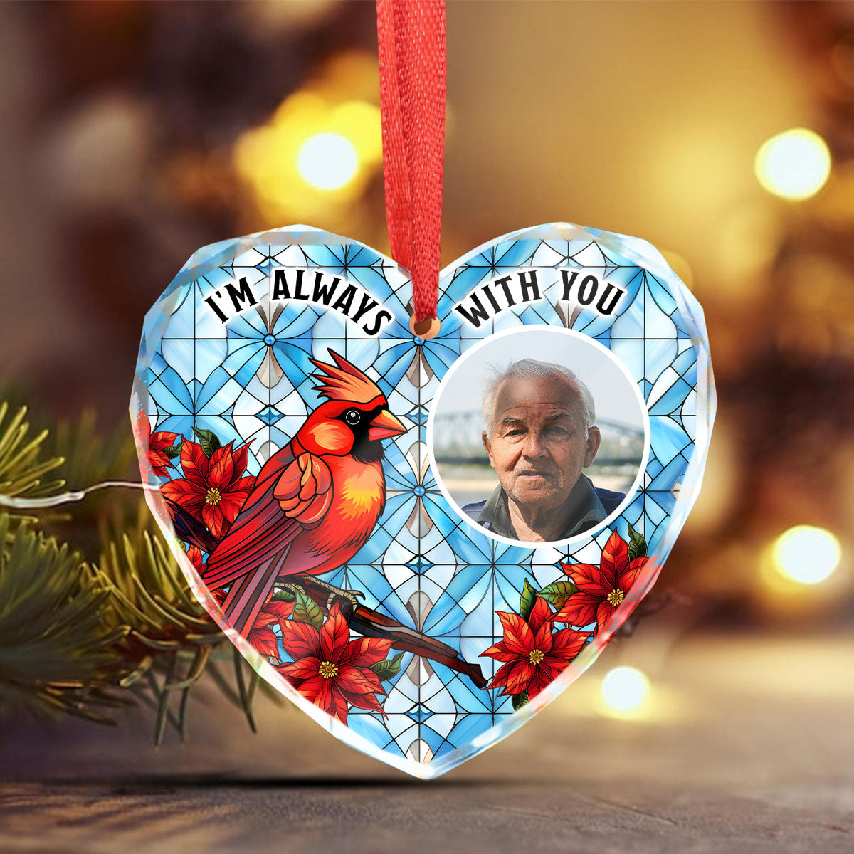 Upload Photo I'm Always With You Memorial Personalized Heart Glass Ornament