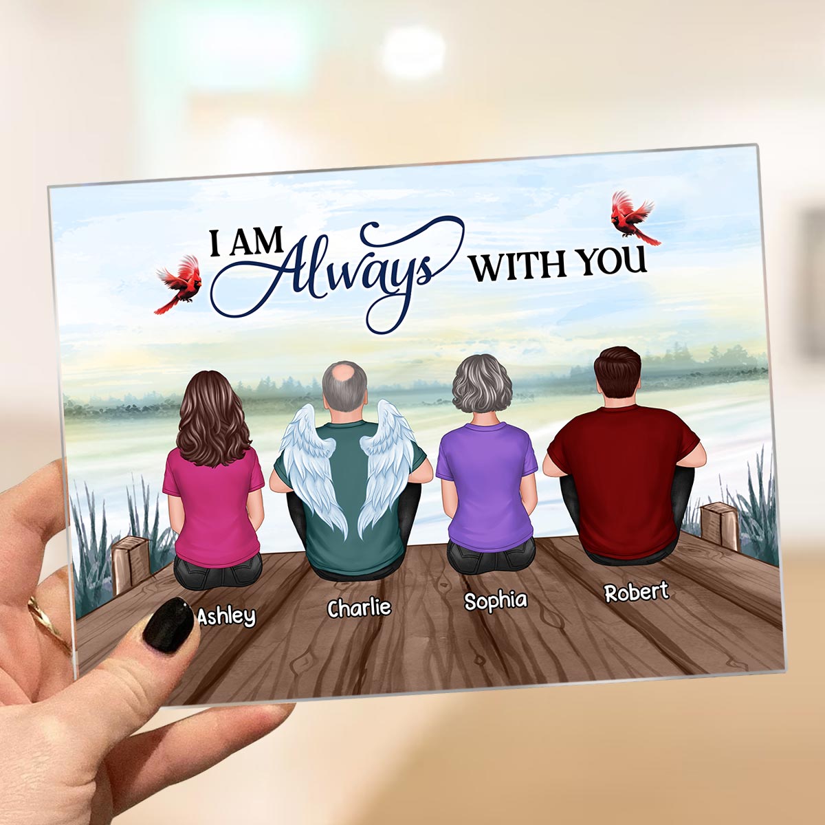 Whole Back View Family Sitting Remembrance Gift Memorial Lake Personalized Acrylic Plaque