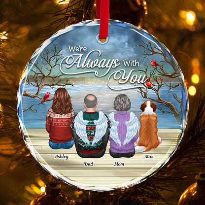 Always With You Christmas Family Sitting Back View Memorial Personalized Glass Ornament, Remembrance Gift, Sympathy Gift