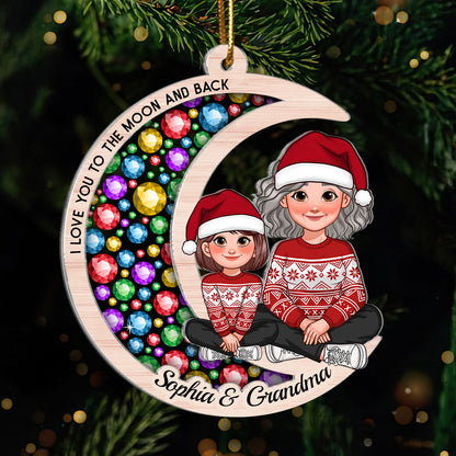 Gorgeous Moon Grandma Grandkid I Love You To The Moon And Back Christmas Personalized 2-Layer Acrylic Ornament