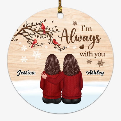 Snow Background Back View Family Memorial Personalized Circle Ornament