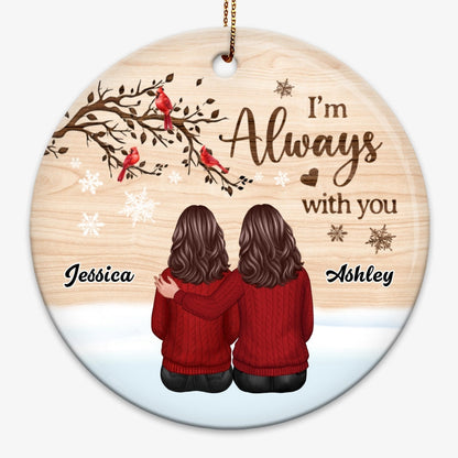 Snow Background Back View Family Memorial Personalized Circle Ornament