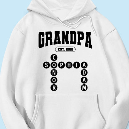Grandpa Est Unique Grandkids Names in Crossword Puzzle Personalized Shirt