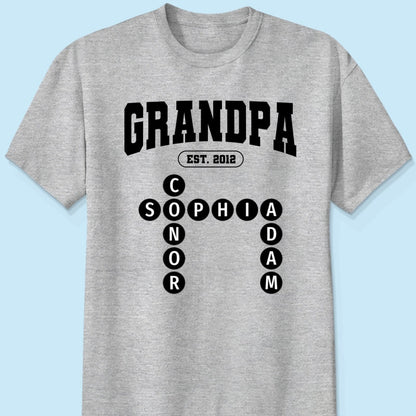 Grandpa Est Unique Grandkids Names in Crossword Puzzle Personalized Shirt