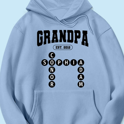 Grandpa Est Unique Grandkids Names in Crossword Puzzle Personalized Shirt