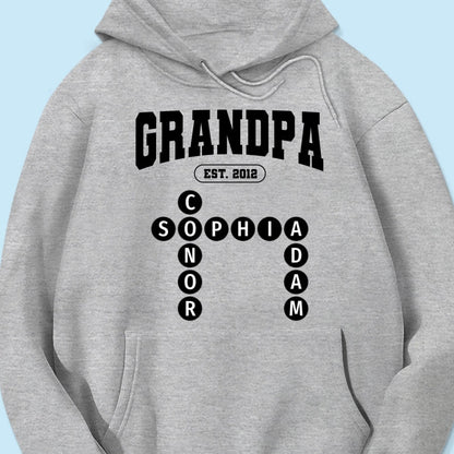 Grandpa Est Unique Grandkids Names in Crossword Puzzle Personalized Shirt