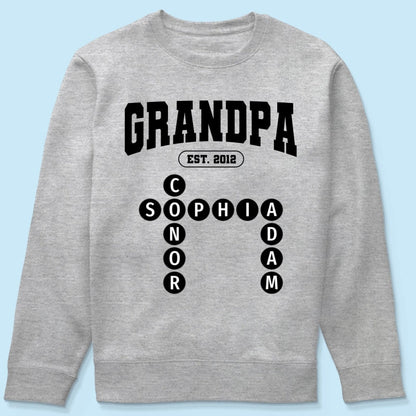 Grandpa Est Unique Grandkids Names in Crossword Puzzle Personalized Shirt