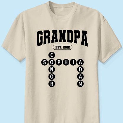 Grandpa Est Unique Grandkids Names in Crossword Puzzle Personalized Shirt