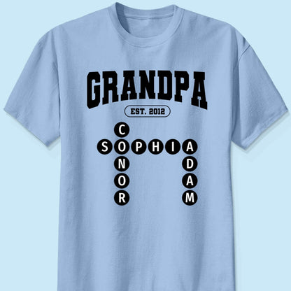 Grandpa Est Unique Grandkids Names in Crossword Puzzle Personalized Shirt
