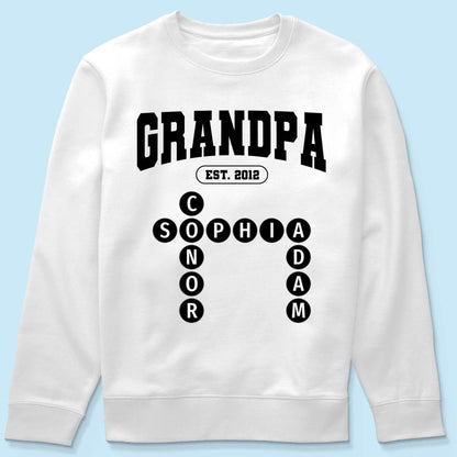 Grandpa Est Unique Grandkids Names in Crossword Puzzle Personalized Shirt