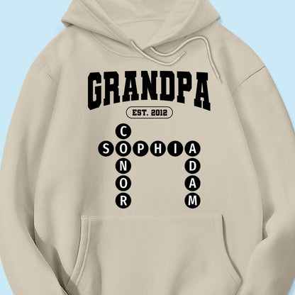 Grandpa Est Unique Grandkids Names in Crossword Puzzle Personalized Shirt