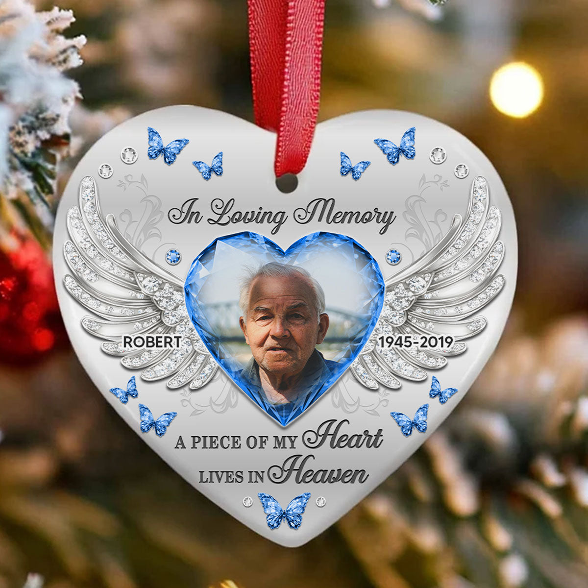 A Piece Of My Heart Lives In Heaven Memorial Ceramic Ornament, Personalized Memorial Keepsake