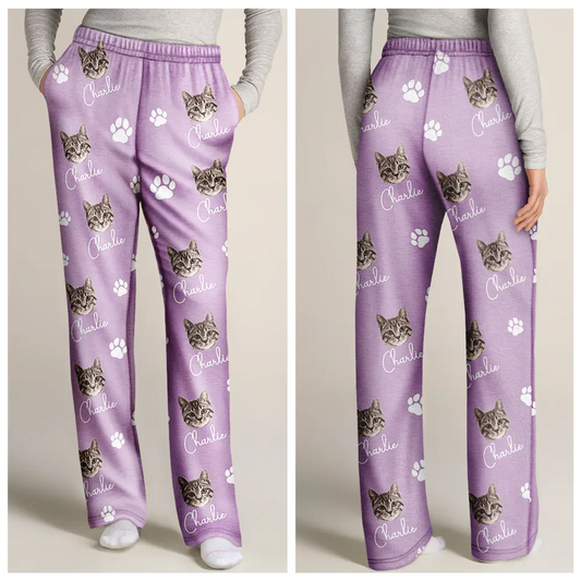 Custom Photo Funny Dog Cat Face - Personalized Pajama Pants