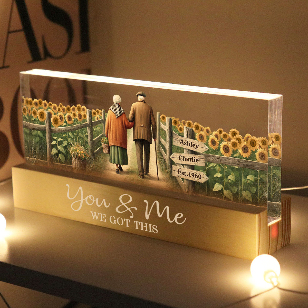 Old Couple Walking Growing Old Together Since Personalized Acrylic Block LED Night Light, Heartfelt Gift For Couple, For Him, For Her, Boyfriend, Girlfriend, Husband, Wife