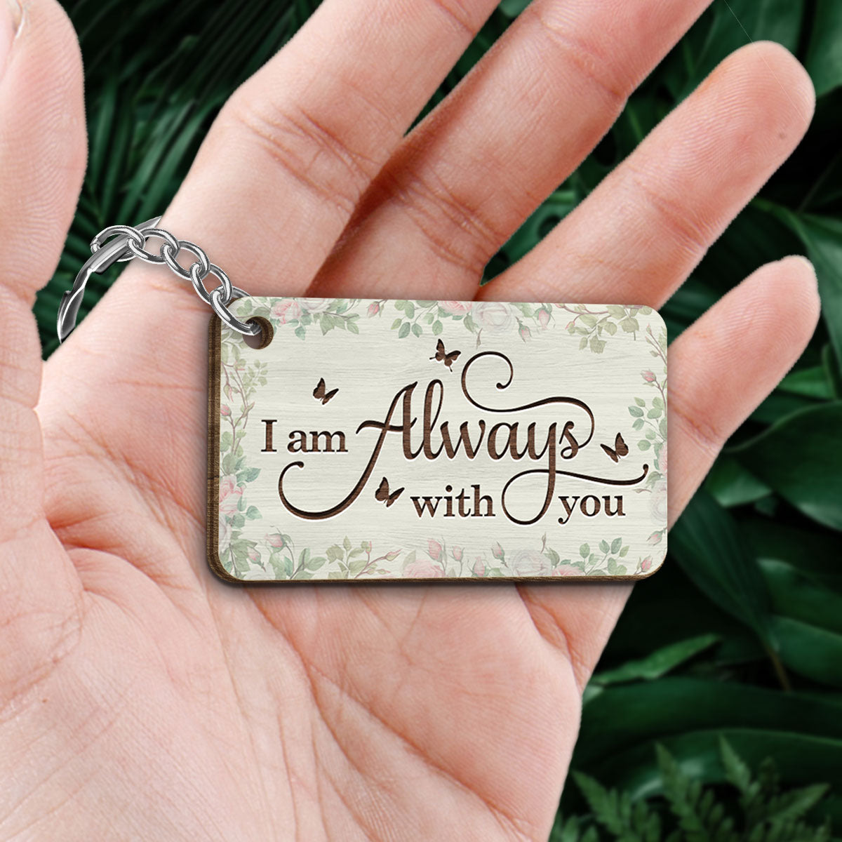 Roses Always With You Whole Family Memorial Remembrance Gift Personalized Wooden Keychain