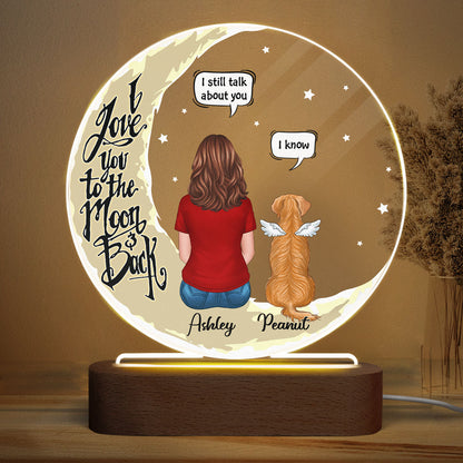 Memorial Dog On Yellow Moon Personalized Circle Acrylic LED Lamp Night Light
