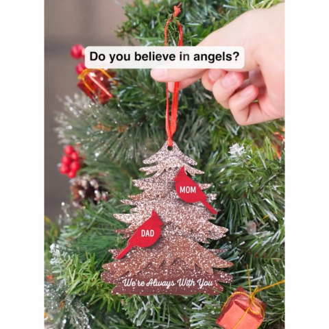 Rustic Christmas Tree Cardinals Always With You Memorial Christmas Personalized 2-Layer Wooden Ornament, Remembrance Gift, Sympathy Gift