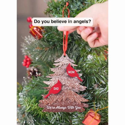 Rustic Christmas Tree Cardinals Always With You Memorial Christmas Personalized 2-Layer Wooden Ornament, Remembrance Gift, Sympathy Gift