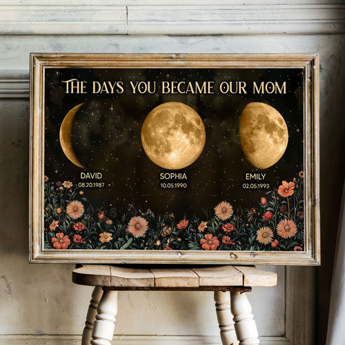 Vintage Flowers The Day You Become Mom Grandma Custom Birth Moon Phase Personalized Poster, Heartfelt 2025 Mother's Day Gift