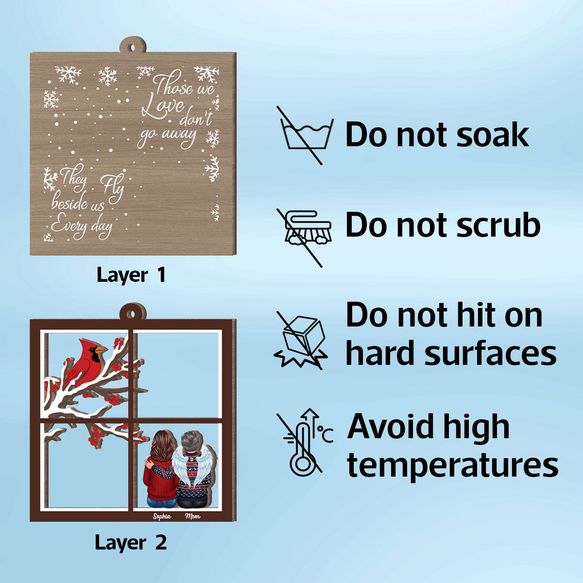 Cardinal Always With You Memorial Christmas Window Shaped Personalized 2-Layer Wooden Ornament, Sympathy Gift