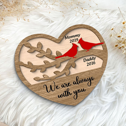 Cardinals Heart Dad Mom Memorial Personalized 2-Layer Wooden Plaque