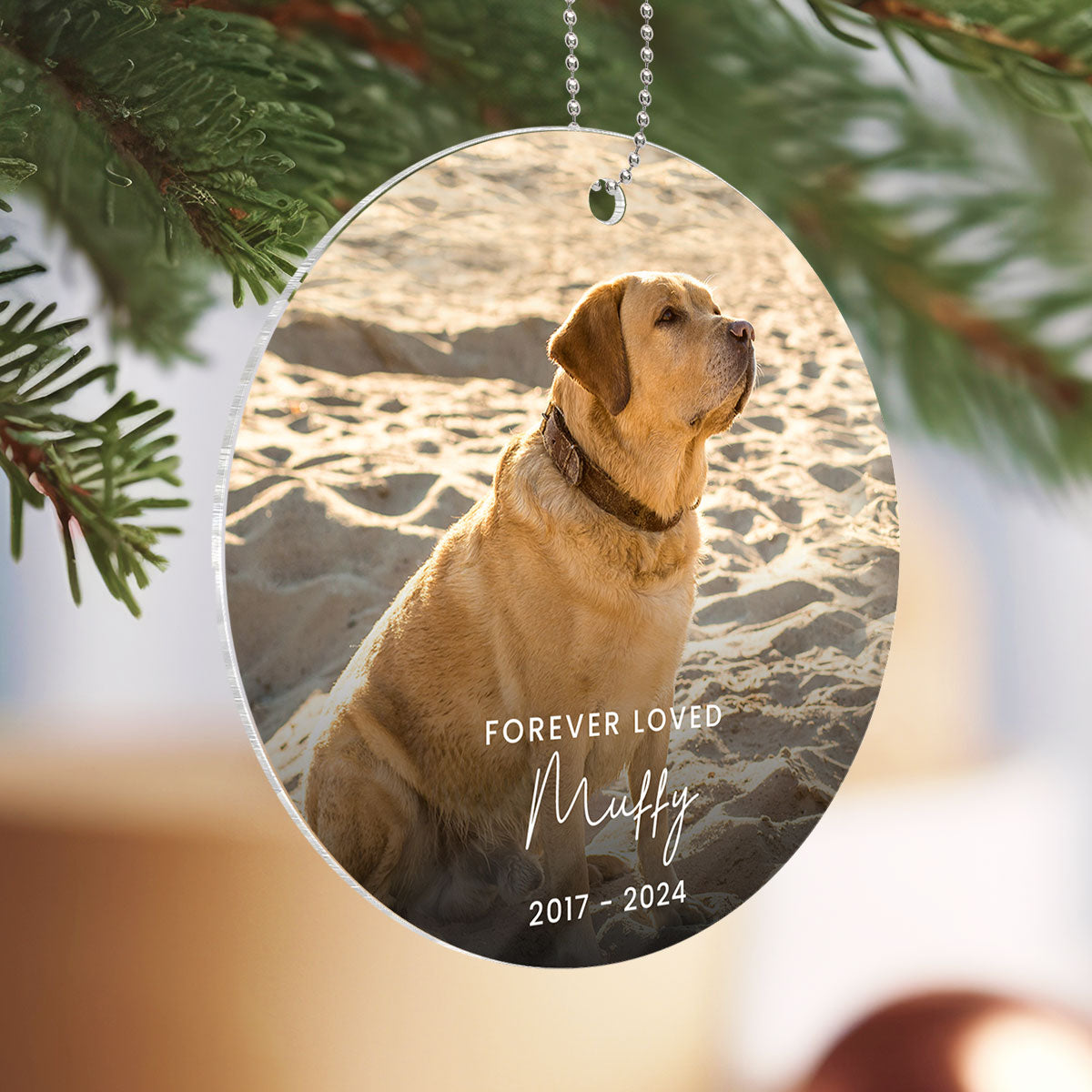 Custom Forever Loved Dog Cat Ornament, Dog Cat Remembrance Gift, Pet Memorial Christmas Decoration, Photo Keepsake
