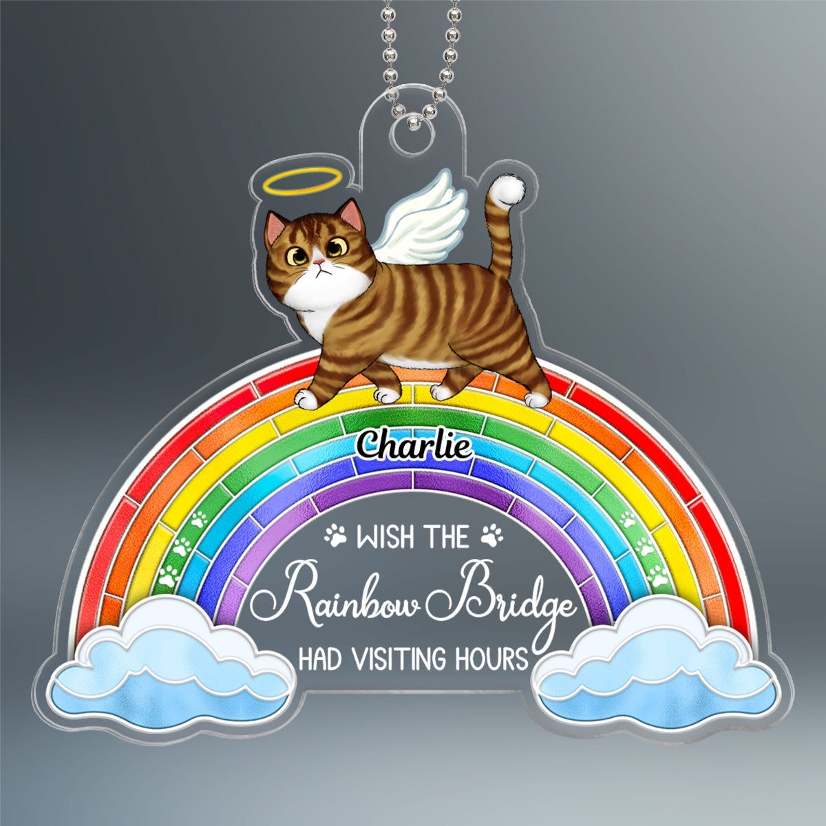Stained Glass Rainbow Walking Cats Memorial Personalized Acrylic Ornament