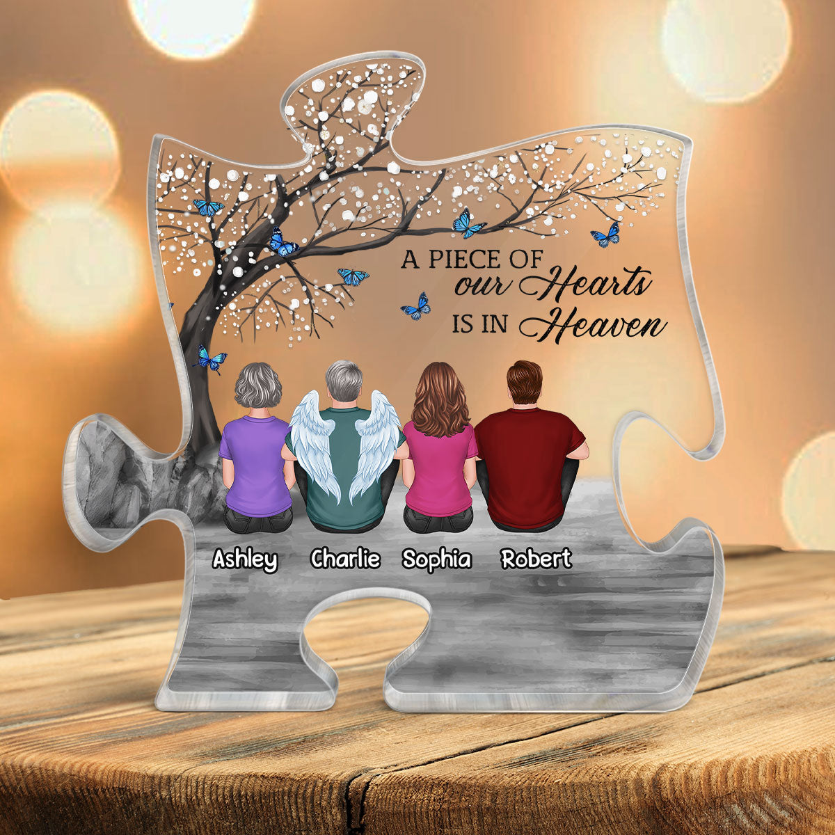 Butterflies Blossom Tree A Big Piece Of My Heart In Heaven Family Memorial Remembrance Gift Personalized Puzzle Acrylic Plaque