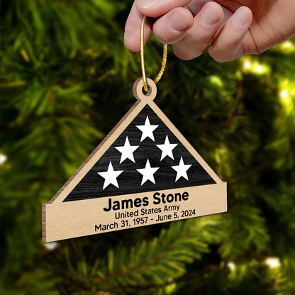 Memorial Honor Sympathy Gift Folded Flag Photo Inserted Personalized Double-Sided Wooden Ornament