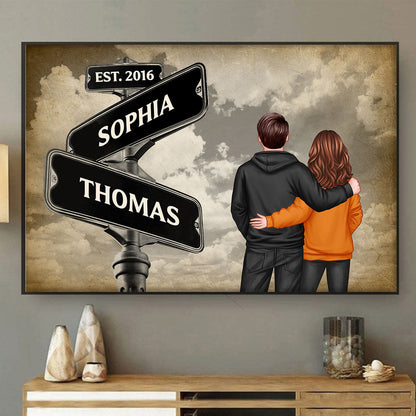 Back View Couple Street Signs Personalized Poster, Gift For Him, For Her, Husband, Wife