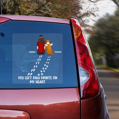 You Left Paw Prints On My Heart Dog Cat Pet Memorial Personalized Decal