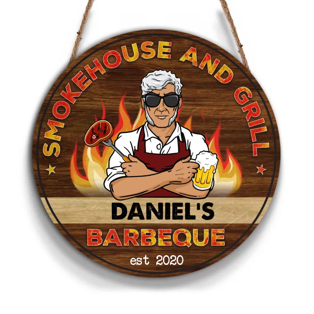 Kitchen - Smokehouse And Grill - Personalized Wood Sign (LH) - The Next Custom Gift