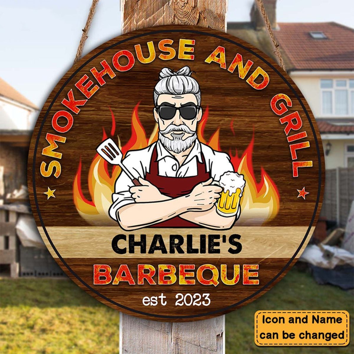 Kitchen - Smokehouse And Grill - Personalized Wood Sign (LH) - The Next Custom Gift