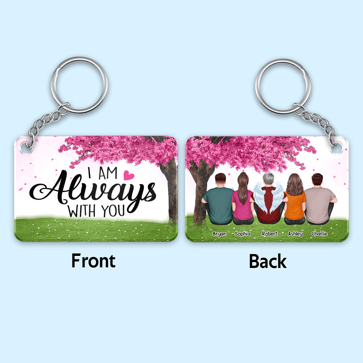 Family Memorial Under Pink Tree Remembrance Gift Personalized Acrylic Keychain