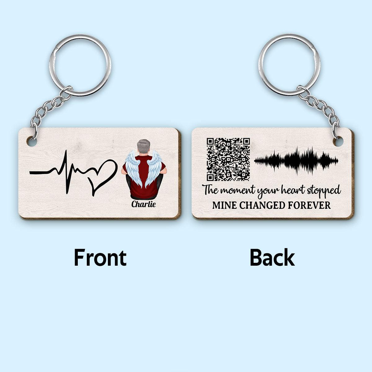The Moment Your Heart Stopped Voicemail Scannable QR Code Personalized Wooden Keychain
