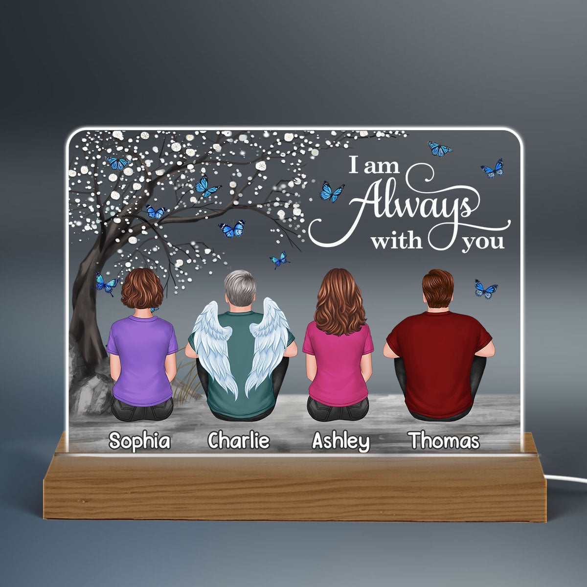 Butterflies Blossom Tree Always With You Family Memorial Remembrance Gift Personalized Custom Shape Acrylic Plaque LED Night Light