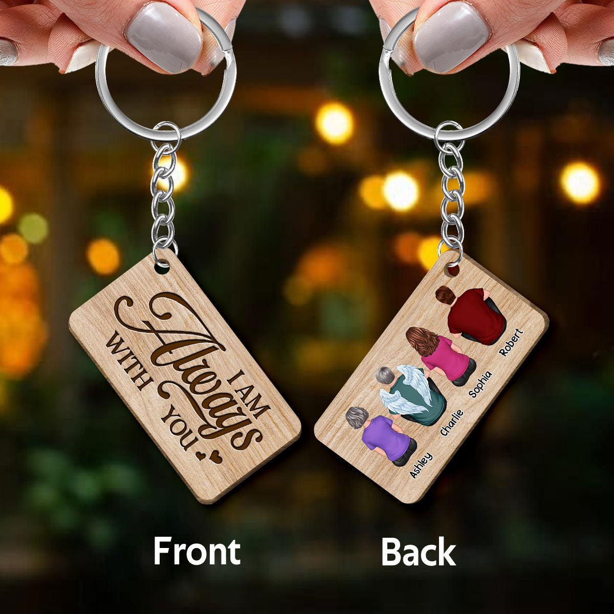 Family Remembrance Gift Memorial Always With You Family Kid Dog Cat Personalized Wooden Keychain