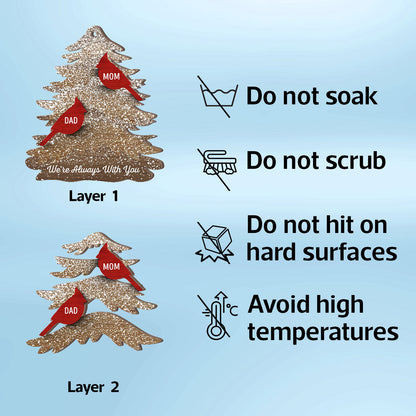 Rustic Christmas Tree Cardinals Always With You Memorial Christmas Personalized 2-Layer Wooden Ornament, Remembrance Gift, Sympathy Gift