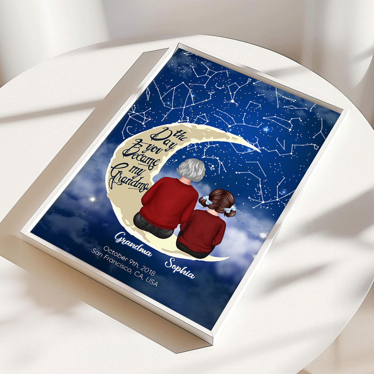 Grandma & Grandkid Sitting On Moon Custom Star Map Personalized Poster, Heartfelt Mother's Day Gift For Mom, For Grandma