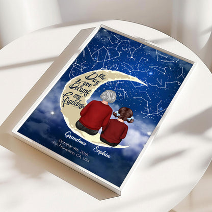 Grandma & Grandkid Sitting On Moon Custom Star Map Personalized Poster, Heartfelt Mother's Day Gift For Mom, For Grandma