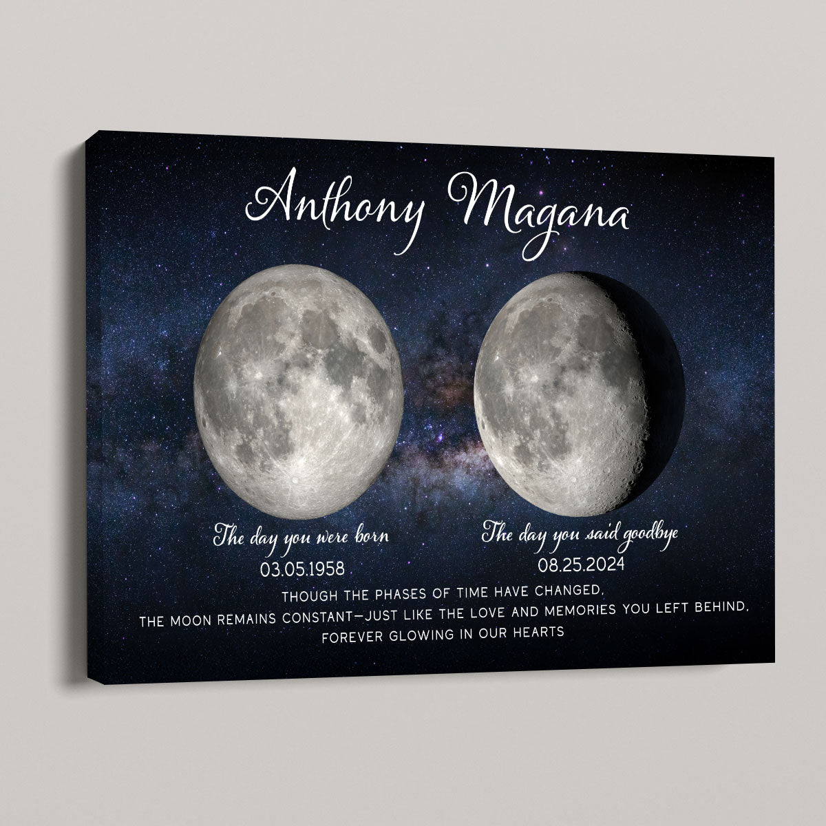 Lost Loved One Moon Phase Art Memorial Sympathy Gift Personalized Canvas