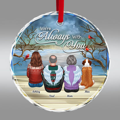 Always With You Christmas Family Sitting Back View Memorial Personalized Glass Ornament, Remembrance Gift, Sympathy Gift