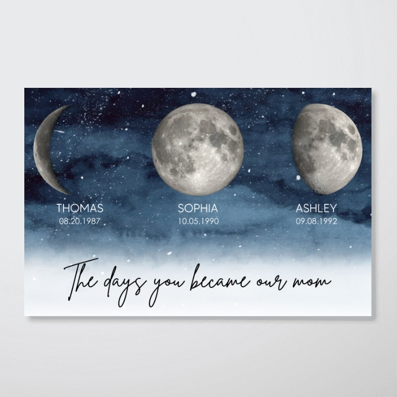 Starry Night The Day You Became Mom Custom Birth Moon Phase Personalized Poster, Heartfelt 2025 Mother's Day Gift For Mom