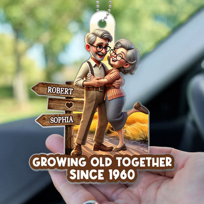 Growing Old Together Personalized Car Hanger Ornament, Anniversary Valentine's Day For Him, For Her, Husband, Wife