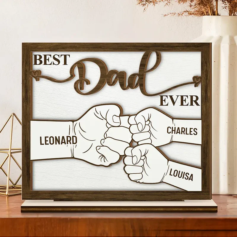 Hand Punch Best Dad Grandpa Ever - Personalized Custom Shaped 2-Layered Wooden Plaque