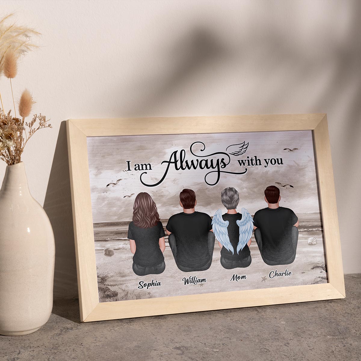 Always With You Family Sitting Retro Vintage Beach Landscape Memorial Personalized Horizontal Poster