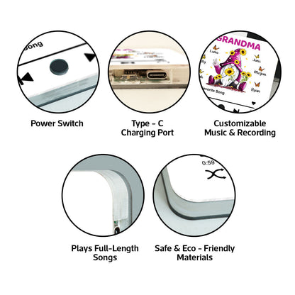 Sunflower Gnome Butterflies Grandma With Grandkids Personalized Music Fridge Magnet, Heartfelt Mother's Day Gift For Mom For Grandma