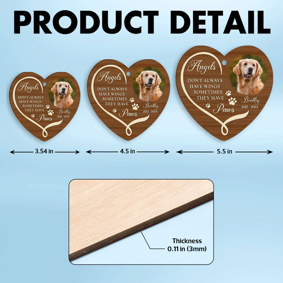 Angels Have Paws Dogs Cats Pet Memorial Personalized Wooden Ornament, Sympathy Gifts for Dog Loves Cat Lovers