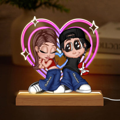 Y2K Couple Retro Heart Personalized Acrylic LED Night Light, Anniversary Gift,  Gift for Him for Her