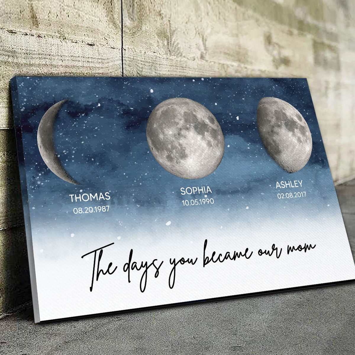 Starry Night Custom Birth Moon Phase The Day You Became Our Mom Personalized Canvas Print, Mother's Day Gift